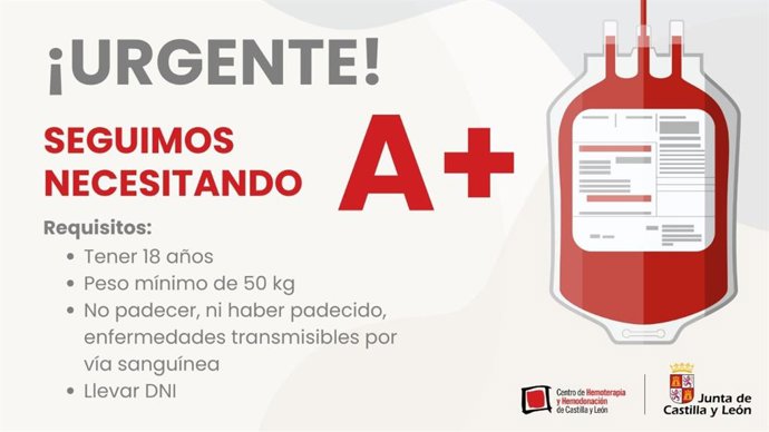 Gráfico difundido por @donasangreCYL para llamar a la donación de sangre del tipo A+