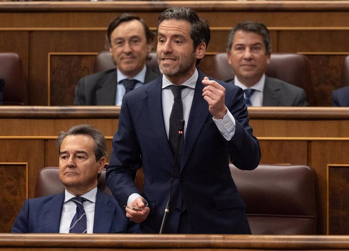 El vicesecretario de Cultura y portavoz del PP, Borja Sémper, interviene durante una sesión de control al Gobierno, en el Congreso de los Diputados, a 13 de marzo de 2024, en Madrid (España).  