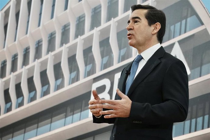 El presidente del BBVA, Carlos Torres Vila, en Bilbao, con motivo de la Junta de Accionistas del banco.
