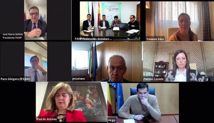 Imagen de este viernes del presidente de la FAMP y alcalde de Córdoba, José María Bellido, en la reunión telemática de la Comisión Permanente de este organismo.