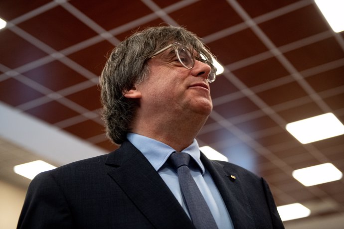 El presidente del Consell de la República, Carles Puigdemont, durante la constitución de la Asamblea Territorial del Consell de la República, a 2 de marzo de 2024, en Latour-Bas-Elne (Francia).