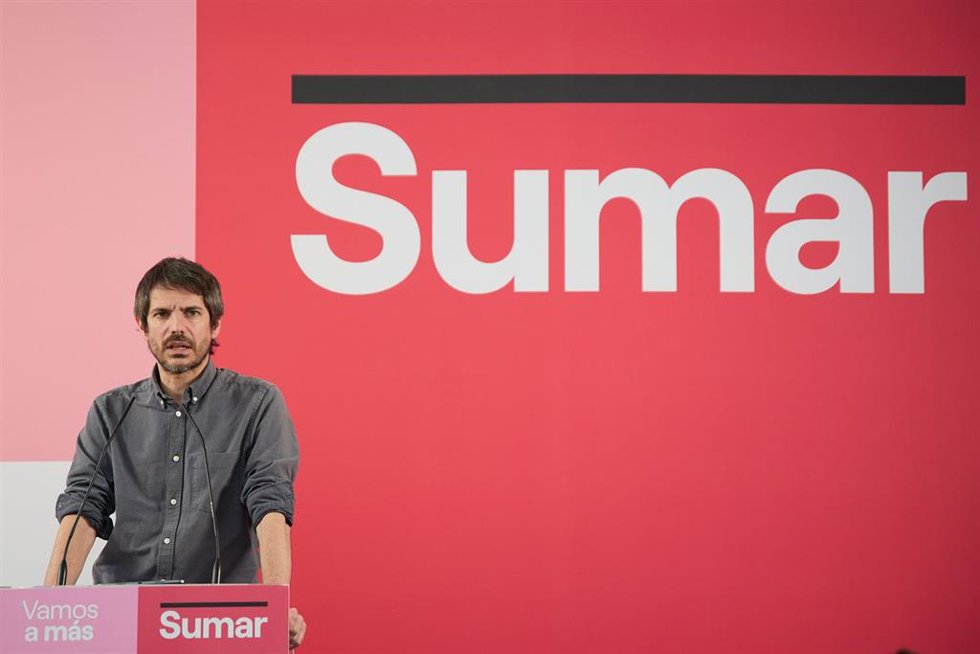 El portavoz de Sumar, Ernest Urtasun, ofrece una rueda de prensa, en el Espacio Rastro, a 11 de marzo de 2024, en Madrid (España). 