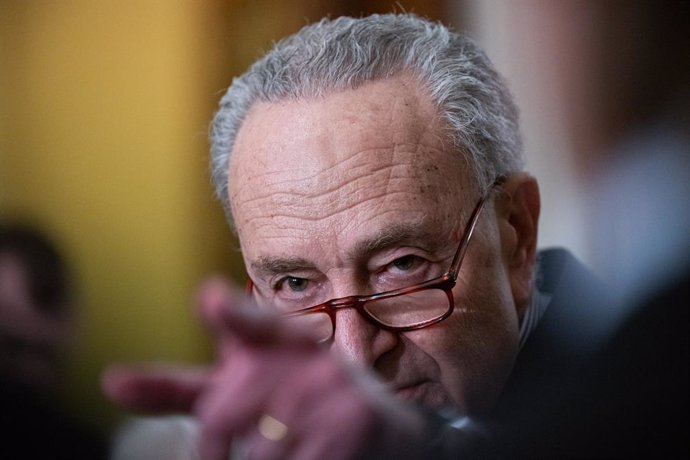 March 12, 2024, Washington, District Of Columbia, USA: United States Senate Majority Leader Chuck Schumer (Democrat of New York) at a weekly press conference following the weekly Senate policy luncheon in the US Capitol in Washington, DC on Tuesday, March