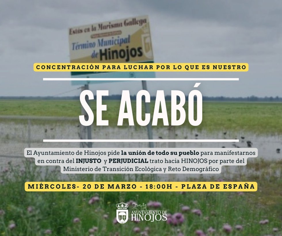 Cartel de la concentración por el reparto de fondos de Doñana en Hinojos (Huelva).
