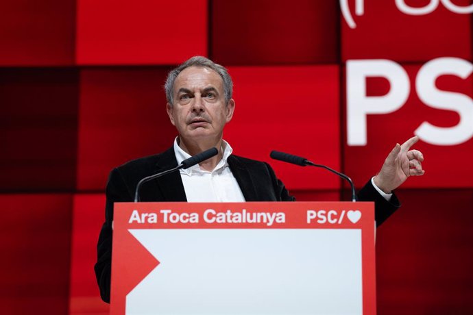 L'ex-president del Govern, José Luis Rodríguez Zapatero, intervé durant l'obertura del 15 Congrés del PSC, en el Palau de Congressos de Catalunya, a 15 de març de 2024, a Barcelona, Catalunya (Espanya). El PSC inicia el seu 15 Congrés, en el qual va