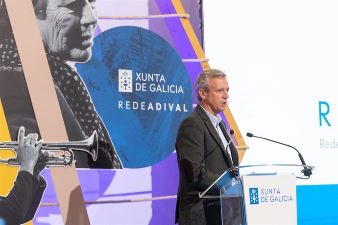 El presidente de la Xunta en funciones, Alfonso Rueda, en el acto de presentación de la Rede Adival de dinamización cultural en el rural gallego.