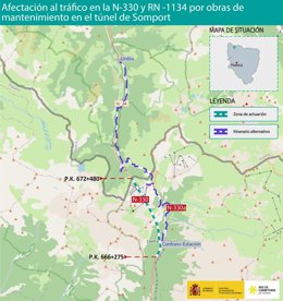 Ruta afectada en la N-330.