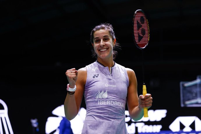 Archivo - Carolina Marin of Spain celebrates after winning against Line Hjmark Kjærsfeldt of Denmark during the Madrid Spain Masters 2023, HSBC BWF World Tour Super 300, celebrated at Polideportivo Municipal de Gallur on March 29, 2023, in Madrid, Spain.