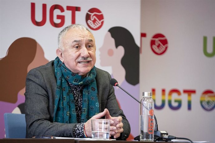 El secretario general de la Unión General de Trabajadores (UGT), Pepe Álvarez, durante una rueda de prensa en la sede de UGT, a 14 de marzo de 2024, en Madrid (España). 