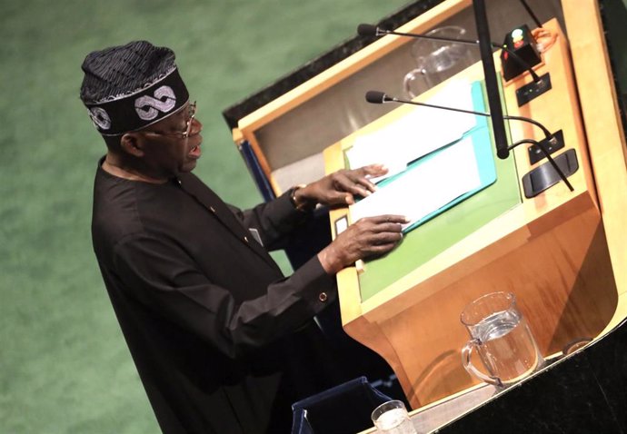 Archivo - El presidente de Nigeria, Bola Tinubu, durante su discurso ante la Asamblea General de Naciones Unidas en septiembre de 2023 (archivo)