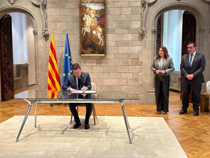 El president de la Generalitat, Pere Aragonès, durant l'acte