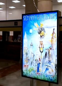 Cartel oficial de la Semana Santa de Ayamonte en las oficinas de Correos.
