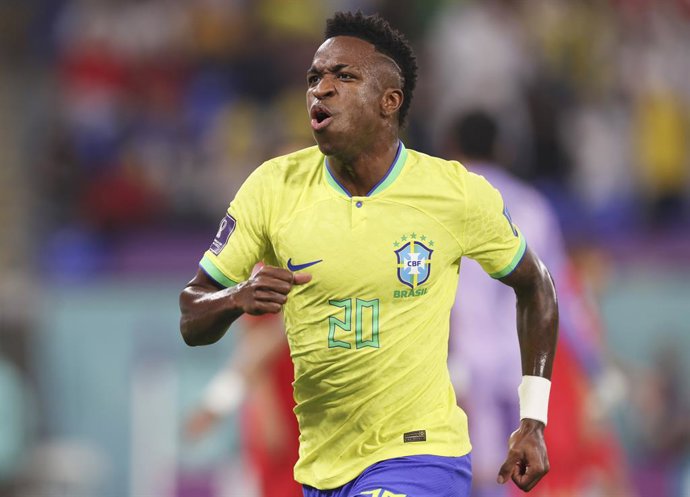 Archivo - Vinicius Junior of Brazil celebrates after scoring to make it 1-0 during the FIFA World Cup 2022, Round of 16 football match between Brazil and Korea Republic on December 5, 2022 at Stadium 974 in Doha, Qatar - Photo Ian MacNicol / Colorsport 