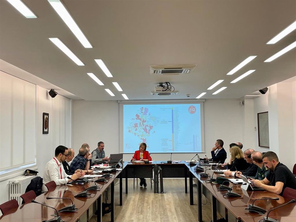 La consejera López, durante la celebración de la Comisión de Protección Civil de Navarra.