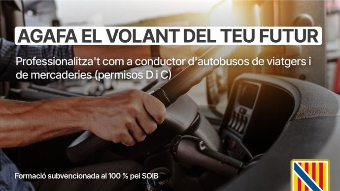 Cartel de los cursos del SOIB para formar conductores profesionales de transporte de viajeros y de mercancías