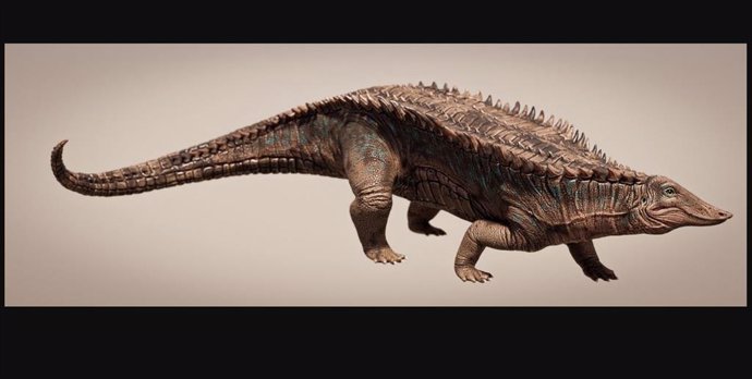 La interpretación de un artista del aetosaurio recién identificado Garzapelta mueller.