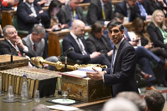 06 March 2024, United Kingdom, London: UK Prime Minister Rishi Sunak speaks during Prime Minister's Questions in the House of Commons Photo: Andy Bailey/Uk Parliament via PA Media/dpa