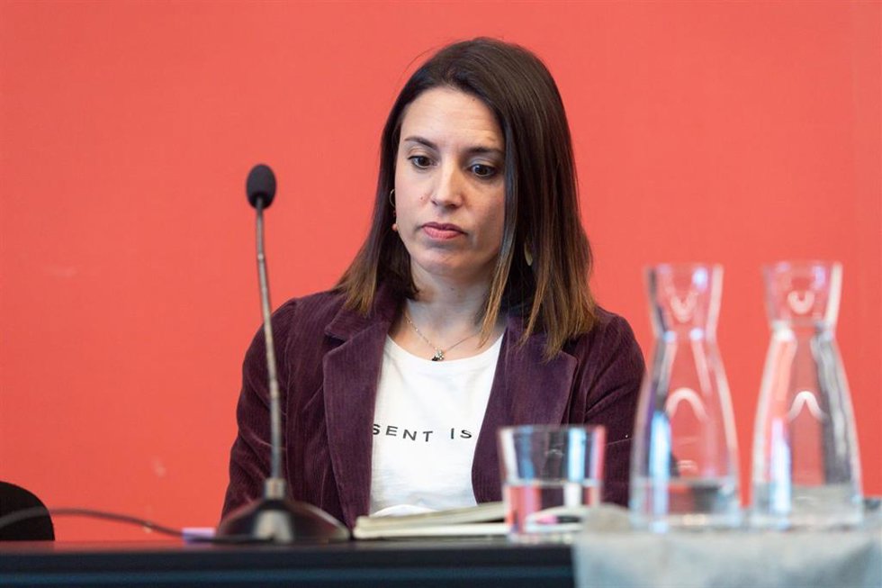 La candidata de Podemos a las elecciones europeas, Irene Montero, durante el coloquio 'De la Manada a Jennifer Hermoso: los límites del consentimiento', en el Círculo de Bellas Artes, a 5 de marzo de 2024, en Madrid (España). 