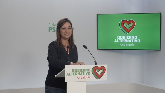 La portavoz del 'Gobierno Alternativo' del PSOE-A, Isabel Ambrosio, en rueda de prensa.