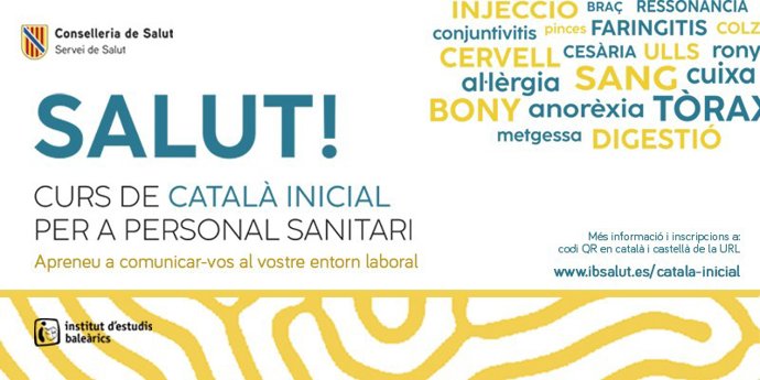 Cartel promocional de los cursos de catalán dados por la Conselleria de Salud en Baleares.