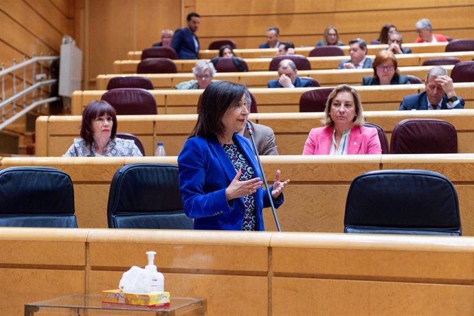 Archivo - La ministra de Defensa, Margarita Robles, interviene durante una sesión de control al Gobierno en el Senado, a 28 de marzo de 2023, en Madrid (España).