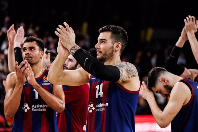 Willy Hernangomez of Fc Barcelona celebrates the victory during the Turkish Airlines EuroLeague, match played between FC Barcelona and Partizan Mozzart Bet Belgrade at Palau Blaugrana on March 14, 2024 in Barcelona, Spain.