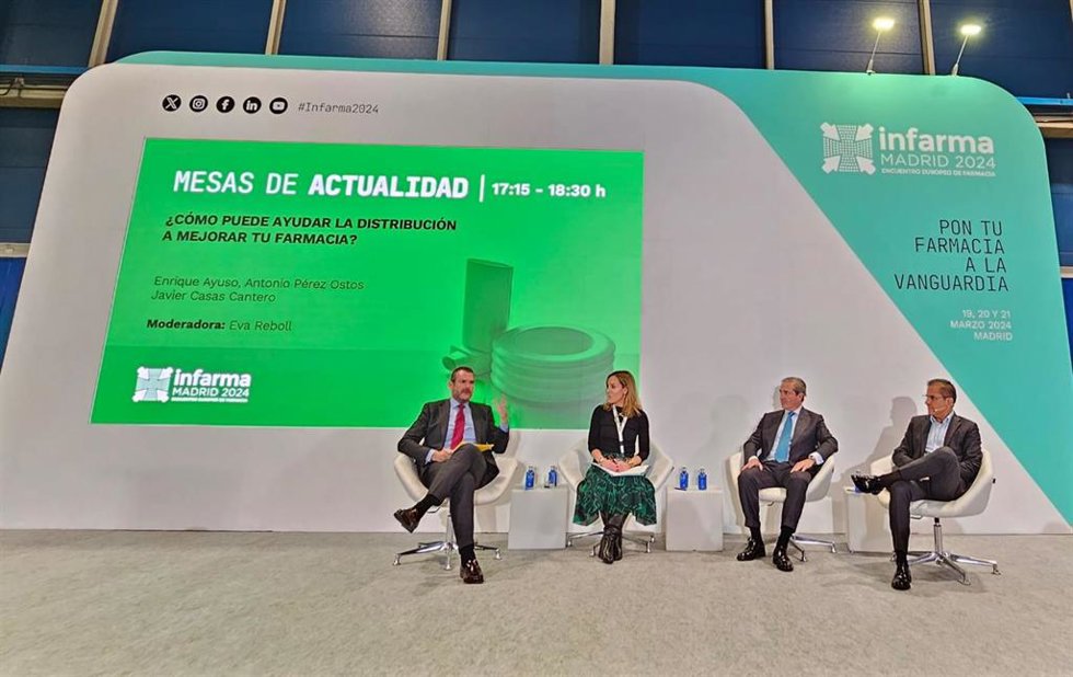 Imagen de la mesa redonda 'Cómo puede ayudar la distribución a mejorar tu farmacia', celebrada en Madrid durante la primera jornada del Encuentro Europeo de Farmacia, Infarma 2024