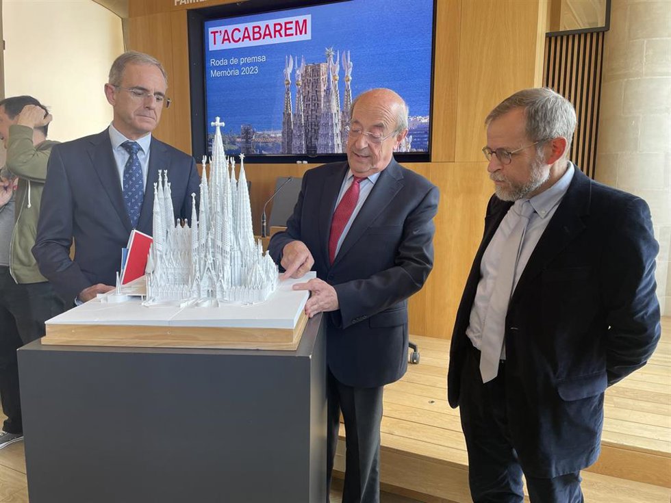 El presidente de la Junta Constructora de la Sagrada Familia, Esteve Camps, en la presentación del balance de 2023