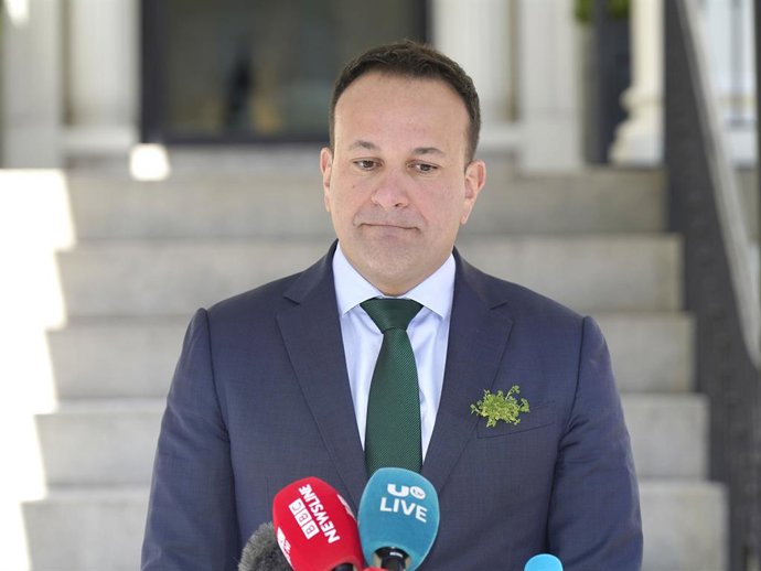 17 March 2024, US, Washington Dc: Irish Taoiseach Leo Varadkar speaks to the media at Blair House in Washington DC, during his visit to the US for St Patrick's Day. Photo: Niall Carson/PA Wire/dpa
