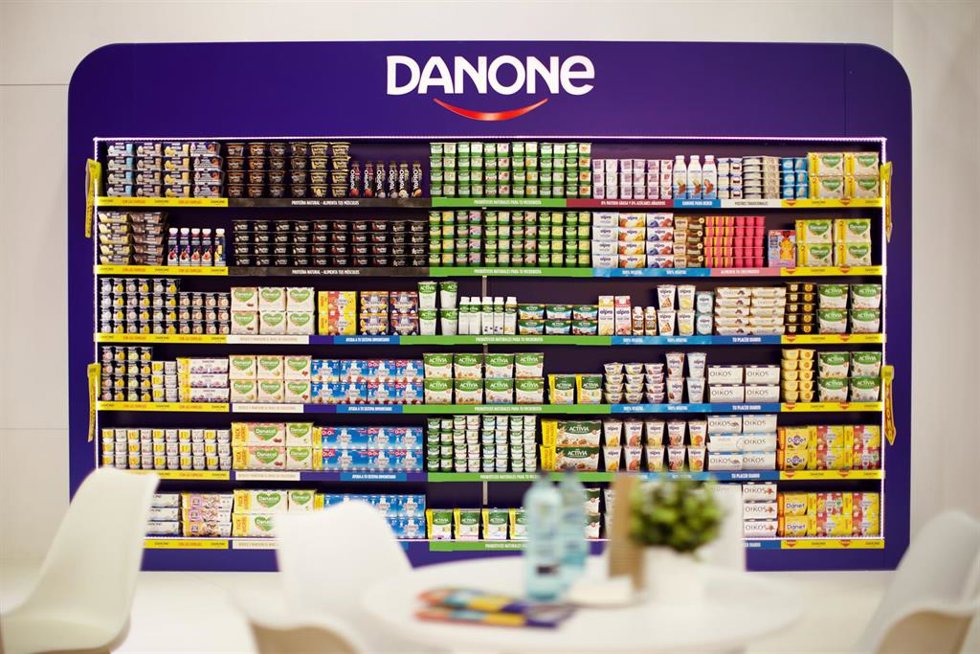 El estand de Danone en Alimentaria & Hostelco, celebrado en el recinto Gran Via de Fira de Barcelona desde el lunes y hasta el jueves