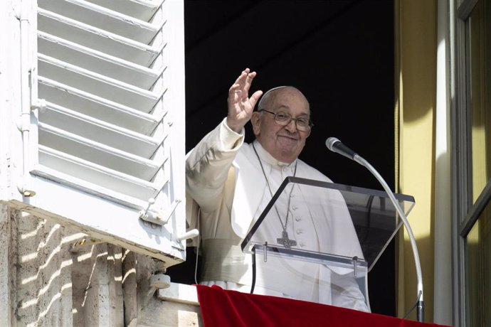 March 17, 2024, Vatican City: Pope Francis leads his Angelus prayer from the window of his office overlooking St. Peter's Square at the Vatican City, 17 March 2024..ANSA/ VATICAN MEDIA.  NPK