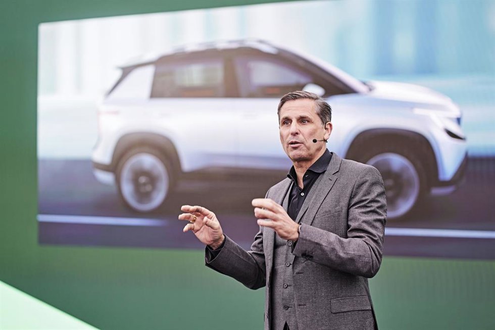 El director general de koda Auto, Klaus Zellmer, en la conferencia de prensa anual del fabricante de automóviles en Mladá Boleslav.