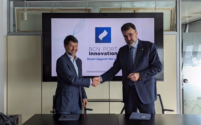 El presidente del Puerto de Barcelona y la Fundació BCN Port Innovation, Lluís Salvadó, y el ceo de Nactiva, Joan Cabezas.