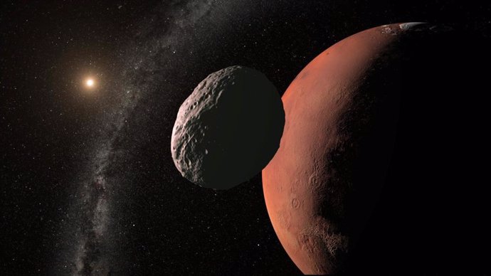 Representación artística de un asteroide próximo a Marte