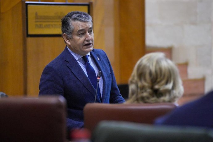 El consejero de la Presidencia, Interior, Diálogo Social y Simplificación Administrativa, Antonio Sanz, en el Pleno del Parlamento.