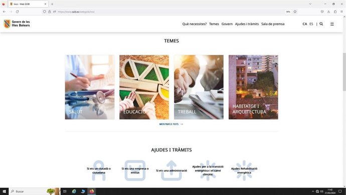 Portada de la nueva página web del Govern.