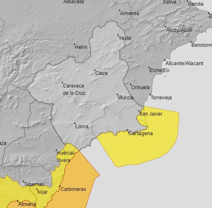 La Aemet emite un aviso amarillo por vientos de hasta 70 kilómetros por hora en el Campo de Cartagena y Mazarrón