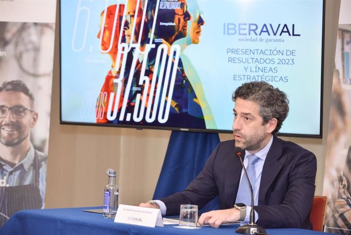 El presidente de la sociedad de garantía recíproca Iberaval, César Pontvianne, presenta los resultados de 2023