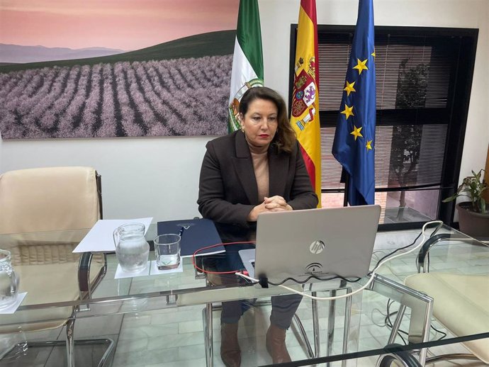 La consejera de Agricultura de la Junta de Andalucía, Carmen Crespo, en el Consejo Consultivo de Política Agrícola para Asuntos Comunitarios celebrado de manera telemática.