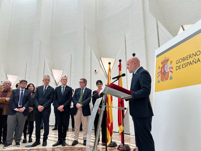 El delegado del Gobierno en Catalunya, Carlos Prieto, en la toma de posesión del nuevo subdelegado del Gobierno en Girona, Pere Parramon