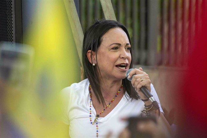 Archivo - January 23, 2024: Candidate Maria Corina Machado, leader of the Venezuelan opposition, at Plaza Belgica in Altamira, in Caracas, on January 23, 2024.