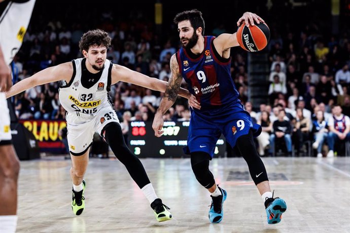 Ricky Rubio of Fc Barcelona in action during the Turkish Airlines EuroLeague, match played between FC Barcelona and Partizan Mozzart Bet Belgrade at Palau Blaugrana on March 14, 2024 in Barcelona, Spain.
