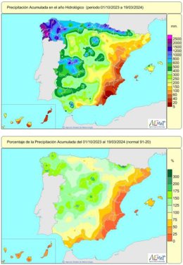 Precipitación acumulada en España a 19 de marzo.