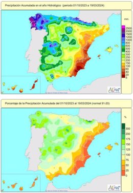 Precipitación acumulada en España a 19 de marzo.
