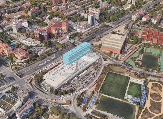 Mapa que muestra la ubicación prevista para el nuevo edificio del hospital de la Vall d'Hebron de Barcelona.