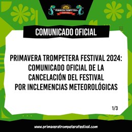 Comunicado oficial del Primavera Trompetera Festival, que se celebraba este viernes y sábado en Jerez