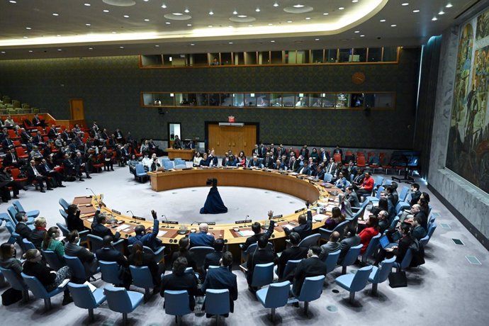 UNITED NATIONS, March 22, 2024  -- Representatives vote on a draft resolution during a UN Security Council meeting at the UN headquarters in New York, on March 22, 2024. A Chinese envoy said Friday that by setting preconditions for a ceasefire in Gaza, a 