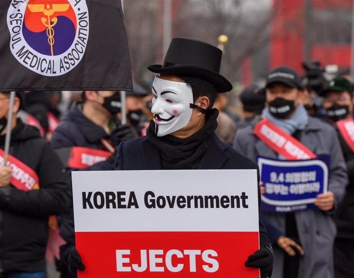 Manifestación de médicos residentes en Seúl, Corea del Sur