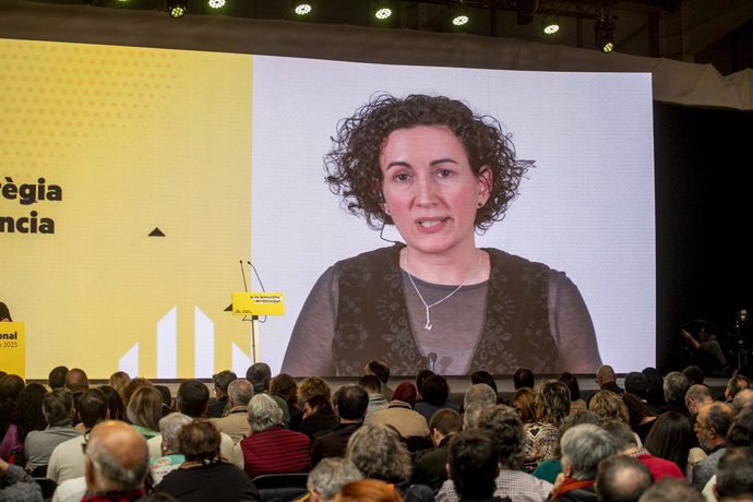 Archivo - La secretària general d'ERC, Marta Rovira, intervé de manera telemàtica durant el congrés d'ERC, en la Fira de Lleida, a 28 de gener de 2023, a Lleida, Catalunya (Espanya)