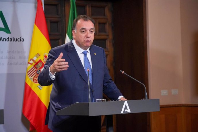 El consejero de Turismo, Cultura y Deporte Arturo Bernal Bergua comparece en rueda de prensa posterior al Consejo de Gobierno. A 25 de marzo de 2024, en Sevilla (Andalucía, España). El Consejo de Gobierno de la Junta de Andalucía se reúne en Palacio de Sa